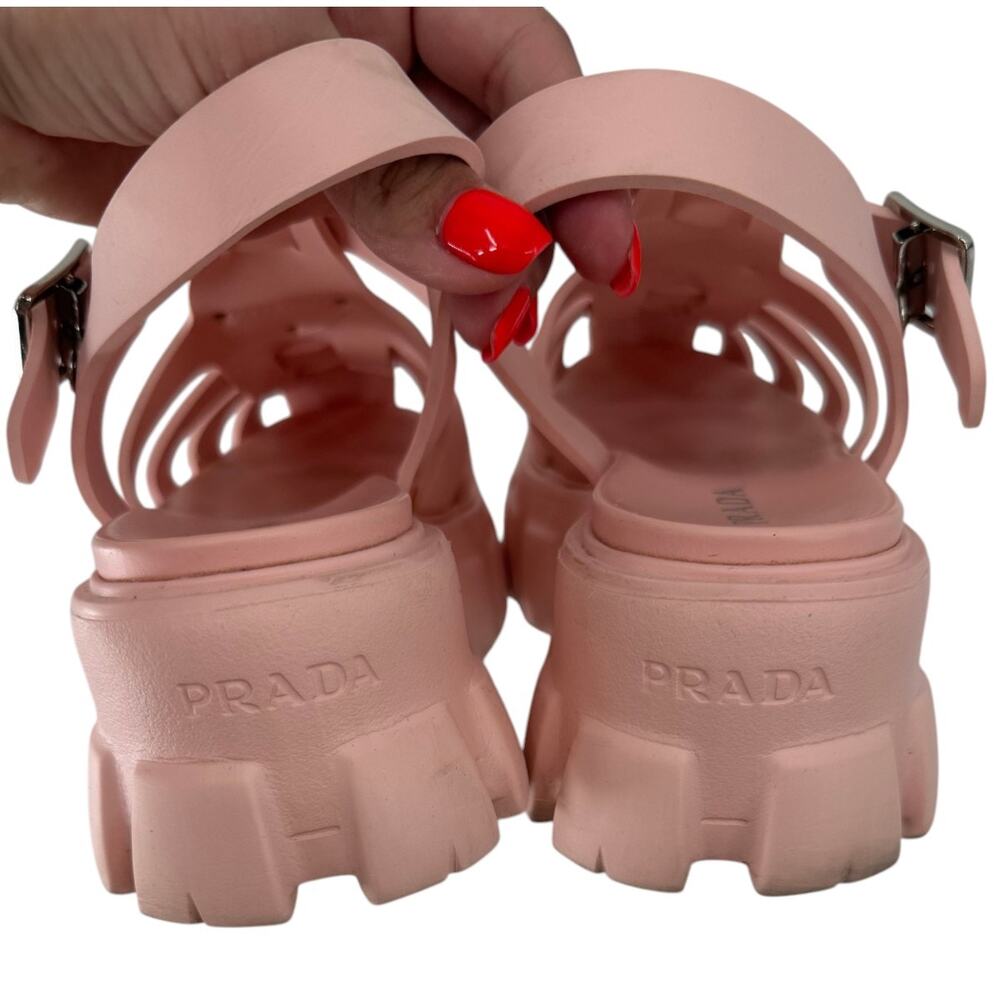 Prada Rubber Caged Monolith Slingback Platform Sandals Pink Women's Size 40 - Picture 4 of 10